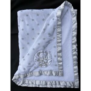 Nuby Baby Blanket Soft Minky Lovey Bear Moon Gray Star White Satin Unisex 30x36